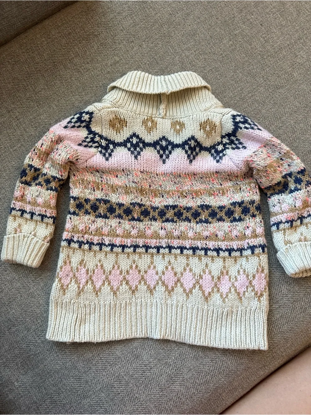 Cat & Jack Toddler Cream Fair Isle Open-Front Cardigan with Pink & Navy Accents